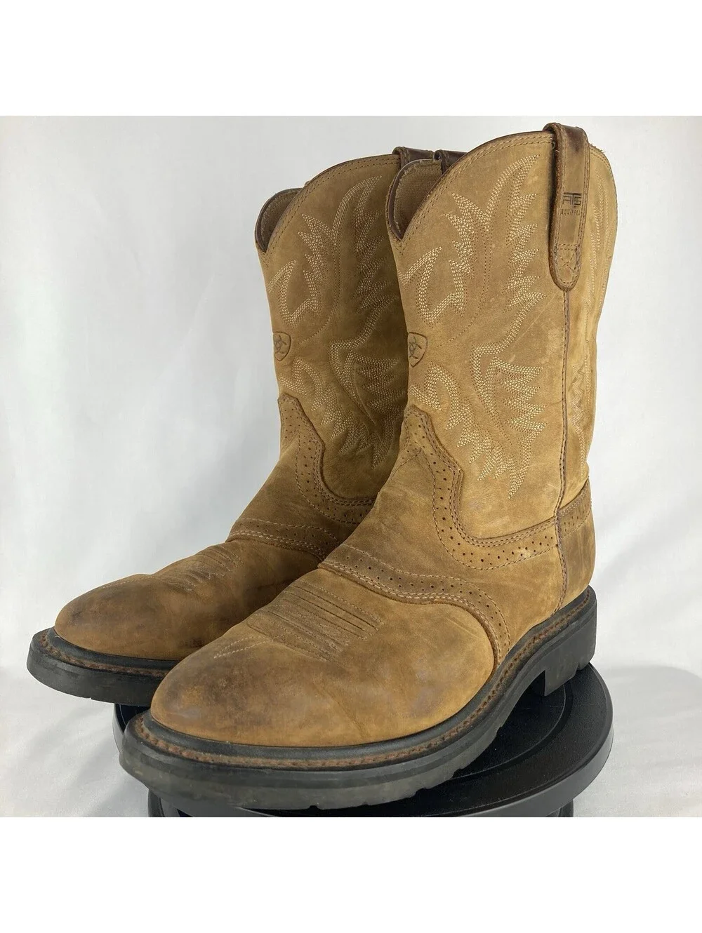 Men’s 9.5 EE Wide Ariat Sierra Saddle Boots Brown Leather Western Work Soft Toe